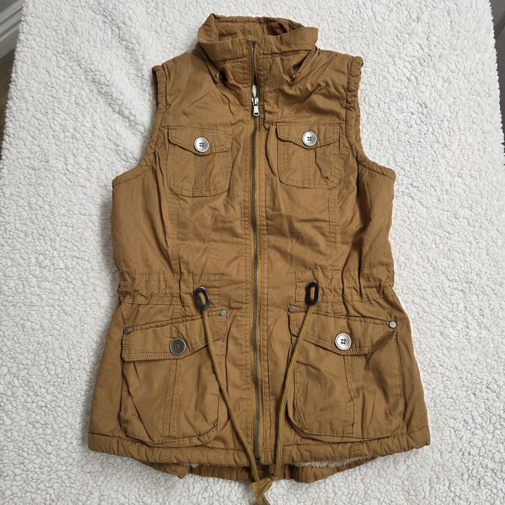YMI‎ Tan Utility Vest Pockets Outdoors Women Small